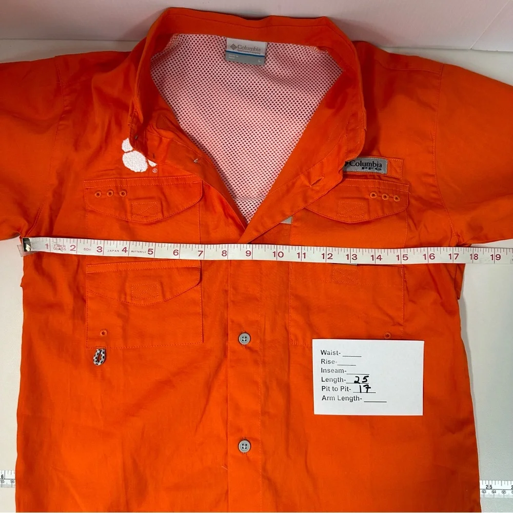 Boys Columbia PFG Fishing Shirt Button Down Orange Clemson Tiger Univers… - Picture 9 of 13
